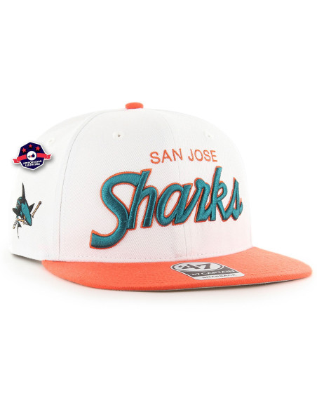 47 CAP NHL SAN JOSE SHARKS SCRIPT SIDE TWO TONE CAPTAIN WHIT