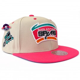 Mitchell & Ness San Antonio Spurs Snapback Hat - White/Pink/Throwback Logo  - Basketball Cap